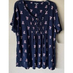 Kim Rogers Xxl T Shirt  2XL Blue, Short Sleeve Pink Floral free shipping